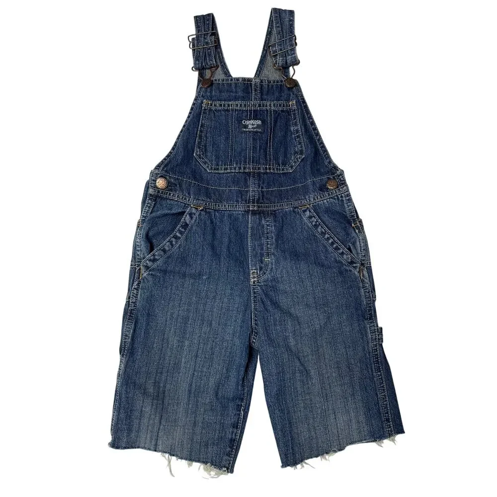 OshKosh B'Gosh VestBak Denim Shortalls Cutoff Distressed Retro 4T